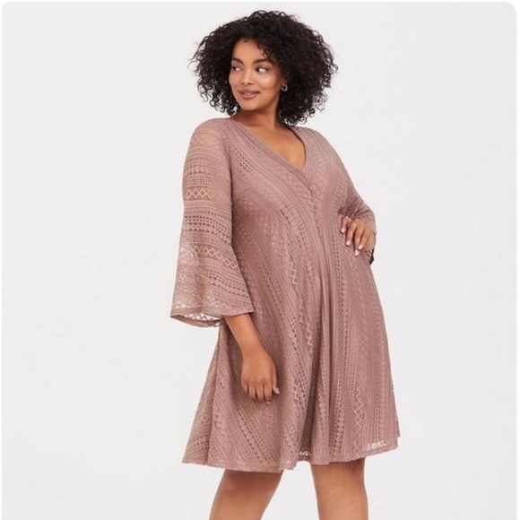torrid Dresses & Skirts - Torrid Taupe Lace Bell Sleeve
Trapeze Dress
